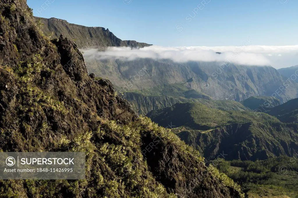 Clouds above Mafate basin, Cirque de Mafate, Reunion