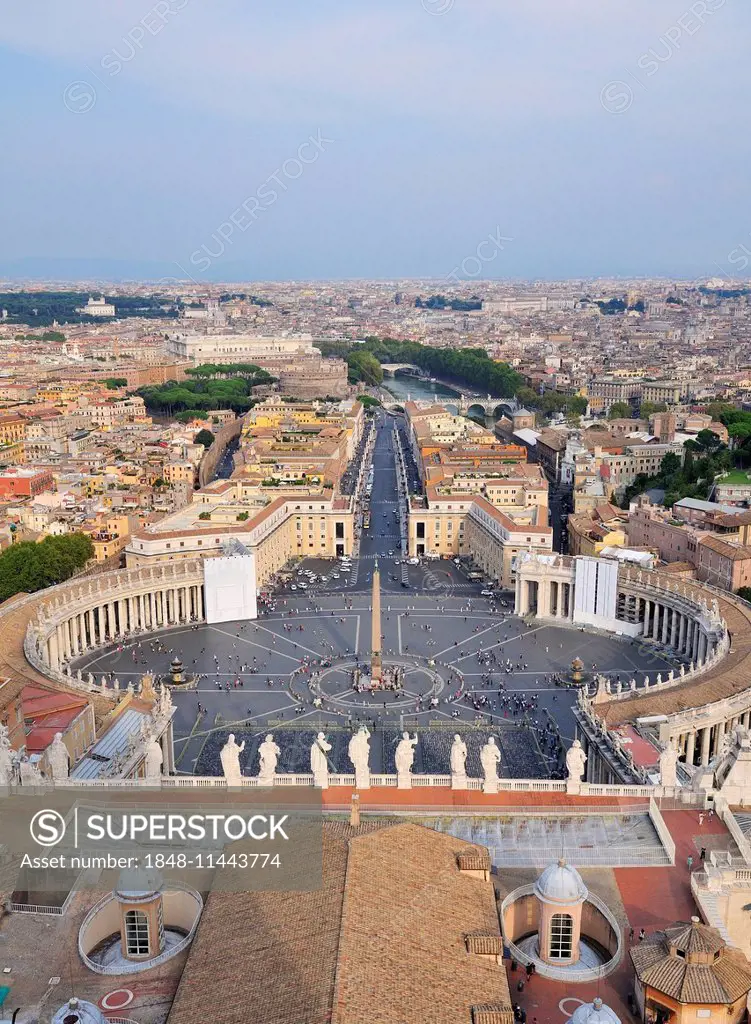 View over St. Peter's Square from the dome of St. Peter's Basilica. Vatican, Rome, Lazio, Italy
