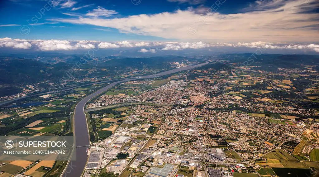 Aerial view, Montelimar on the Rhône River, Rhône-Alpes, France