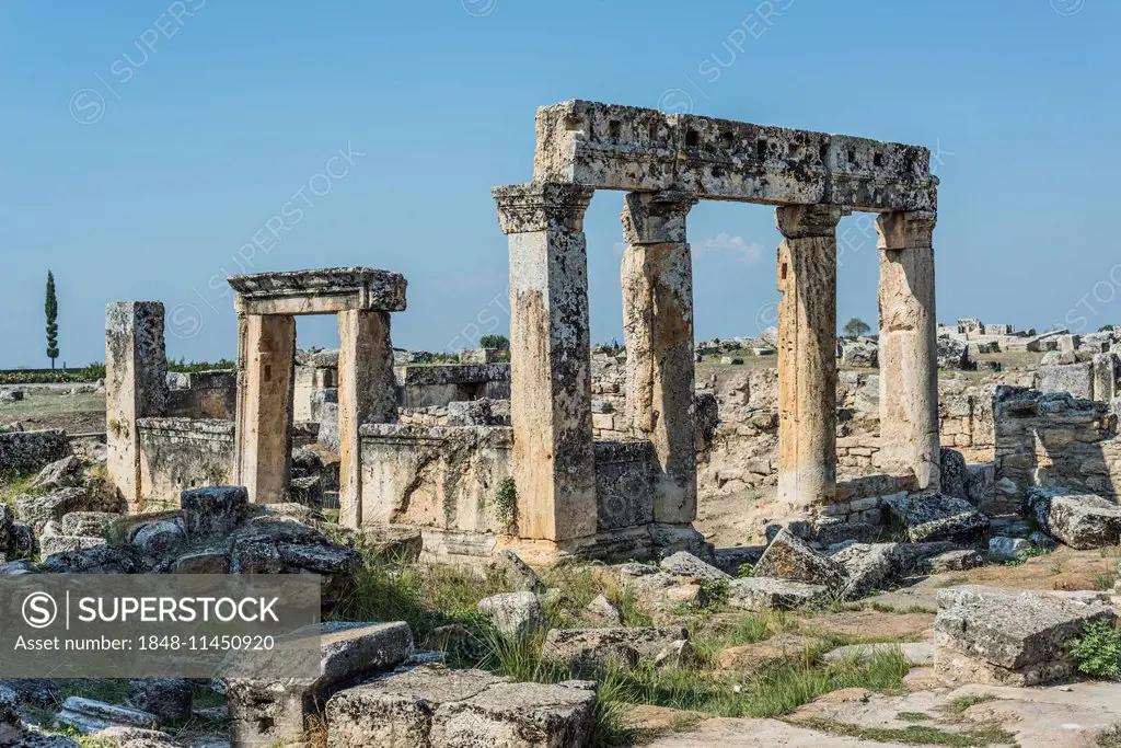 Buildings in Hierapolis, ancient Greek city, UNESCO World Heritage site, near Pamukkale, Phrygia, Denizli Province, Turkey