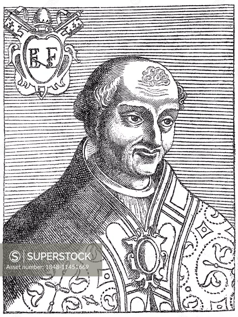 Pope Benedict III or Benedictus III, Pope from 855 to 858, Benedict III, historical illustration