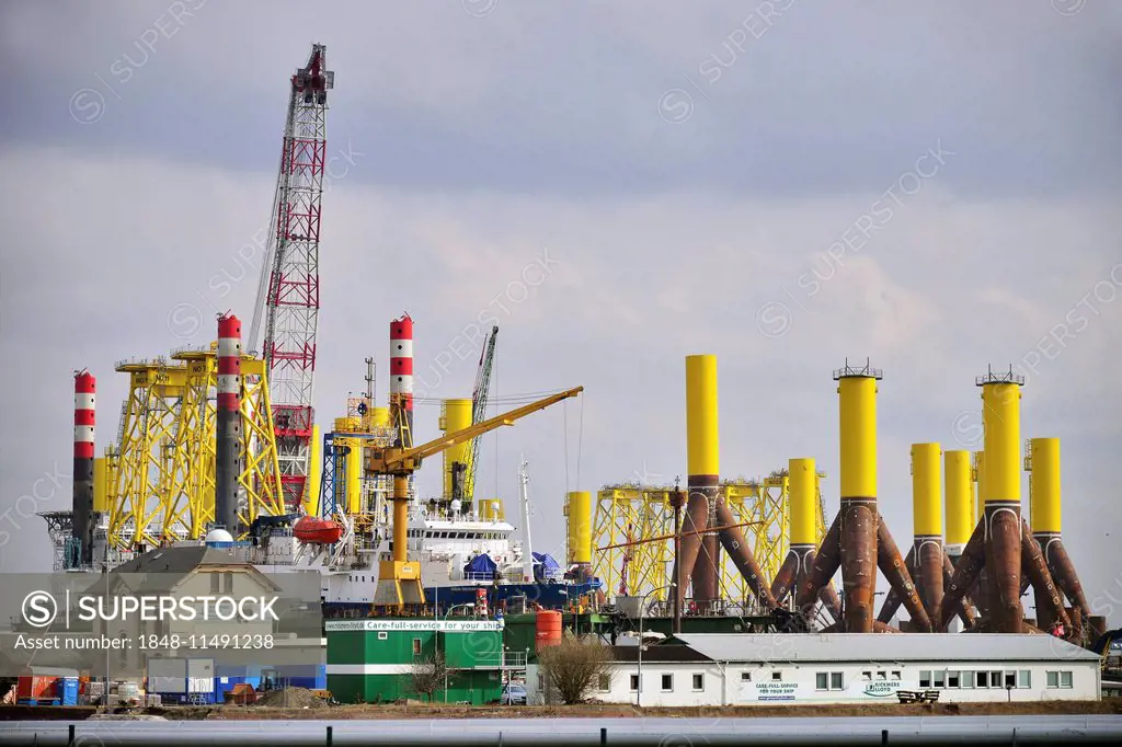 Components for offshore wind turbines, Container Terminal Bremerhaven, Bremerhaven, Bremen, Germany