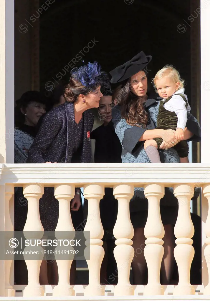 Princess Caroline of Hanover, Tatiana Santo Domingo with son Sacha at the Prince's Palace on Fête du Prince national holiday, Principality of Monaco