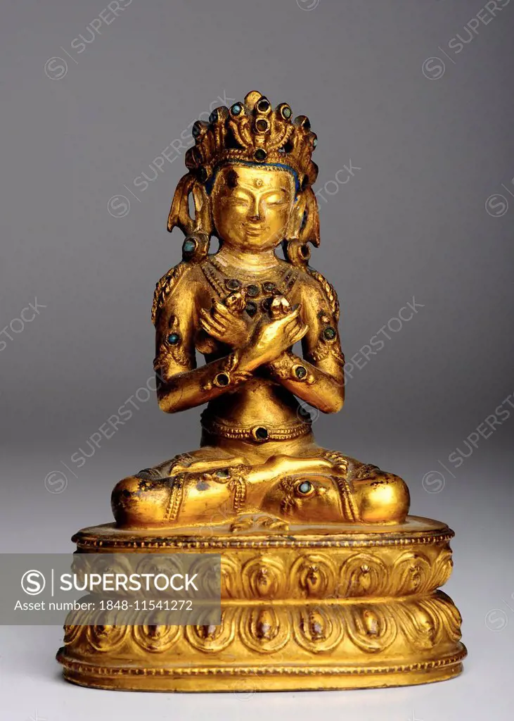 Old Buddha sculpture, bronze, gilded, Vajradhara, from Tibet