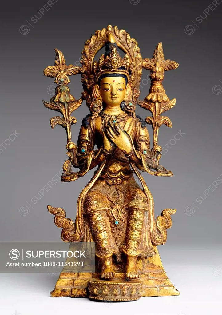 Old Buddha sculpture, bronze, gilded, Maitreya, Tibet