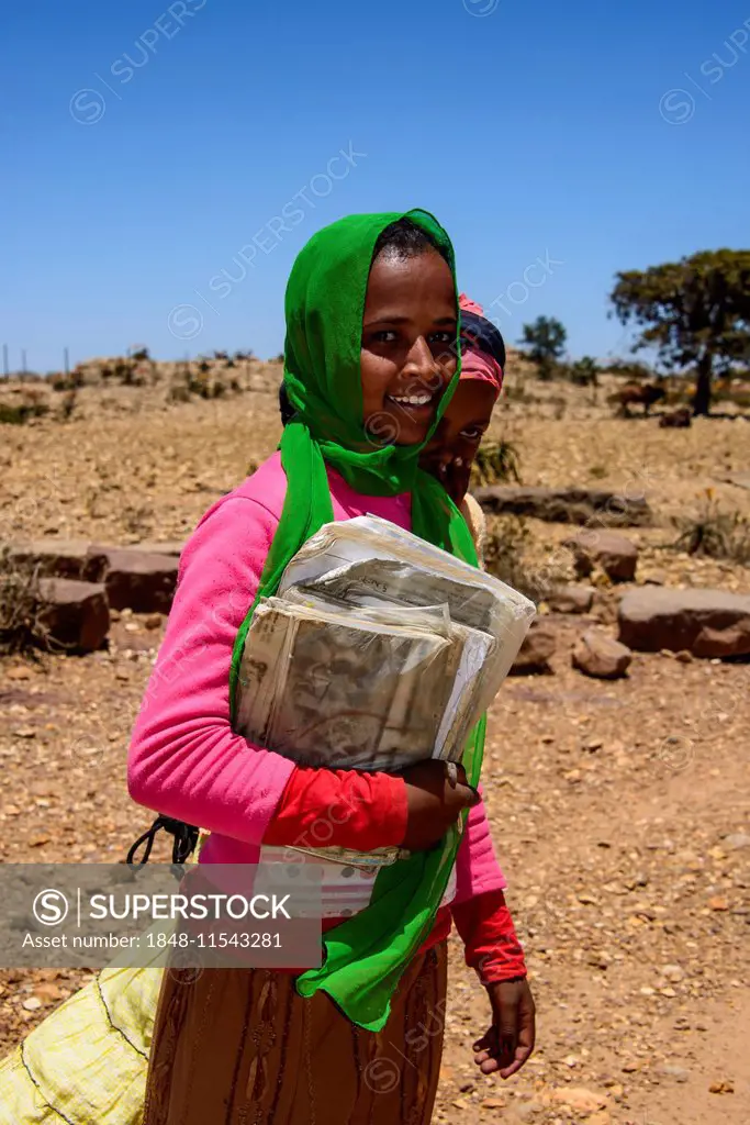Colourful dressed schoolgirls, Qohaito, Eritrea