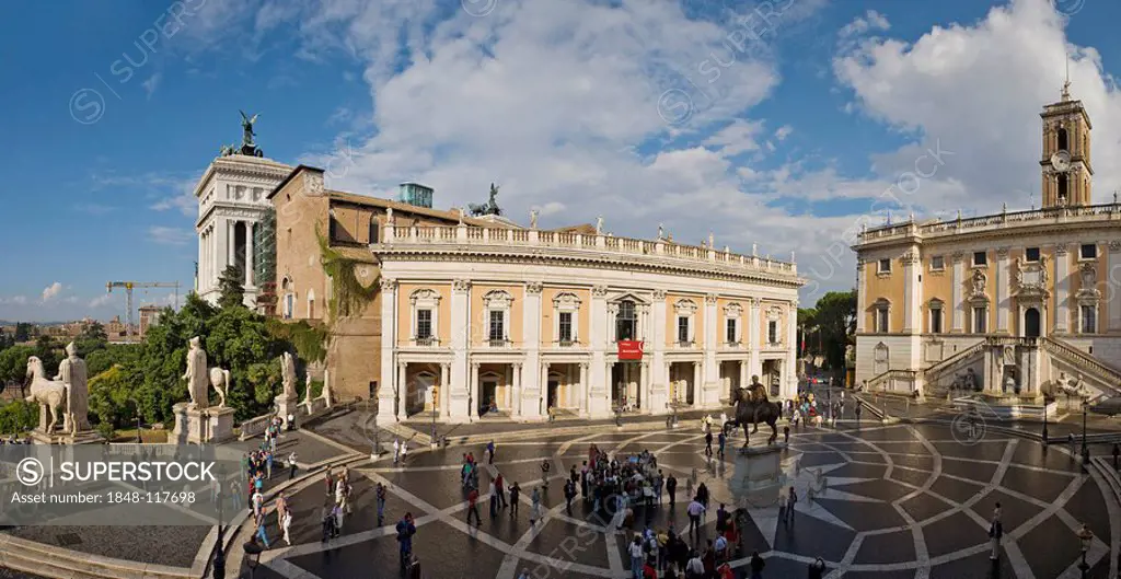 Piazza del Campidoglio with Palazzo Nuovo and the Senators' Palace, Rome, Italy, Europe