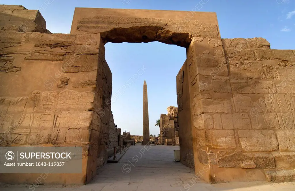 View of an obelisk through a gate, Karnak Temple, Luxor, Egypt, North Africa
