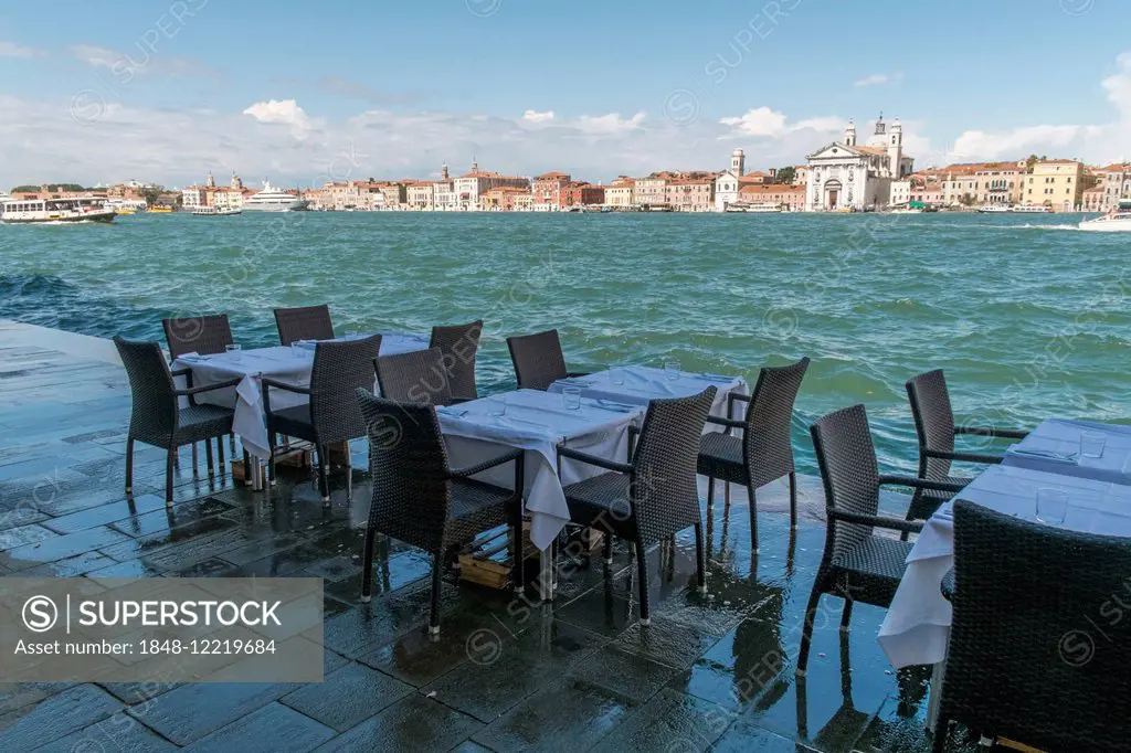 Dorsoduro district seen from a restaurant terrace on Giudecca island, Venice, Veneto, Italy