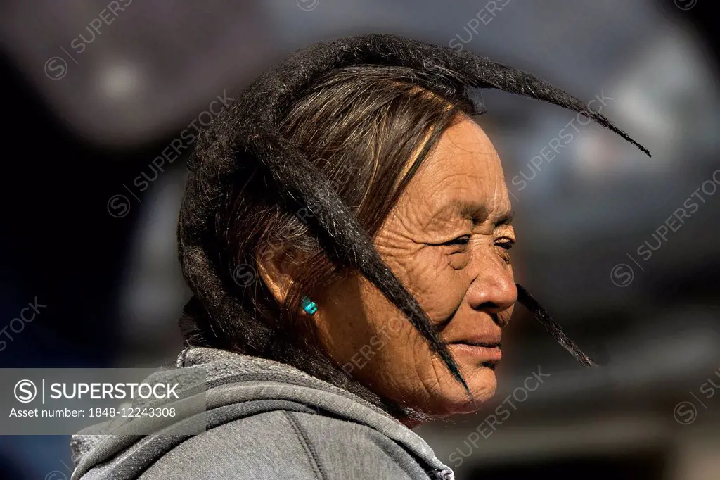 Woman, typical headgear, Arunachal Pradesh, India