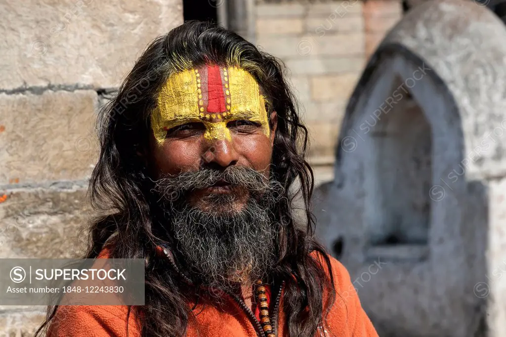 Sadhu, painted face, portrait, Pashupatinath, Kathmandu, Nepal