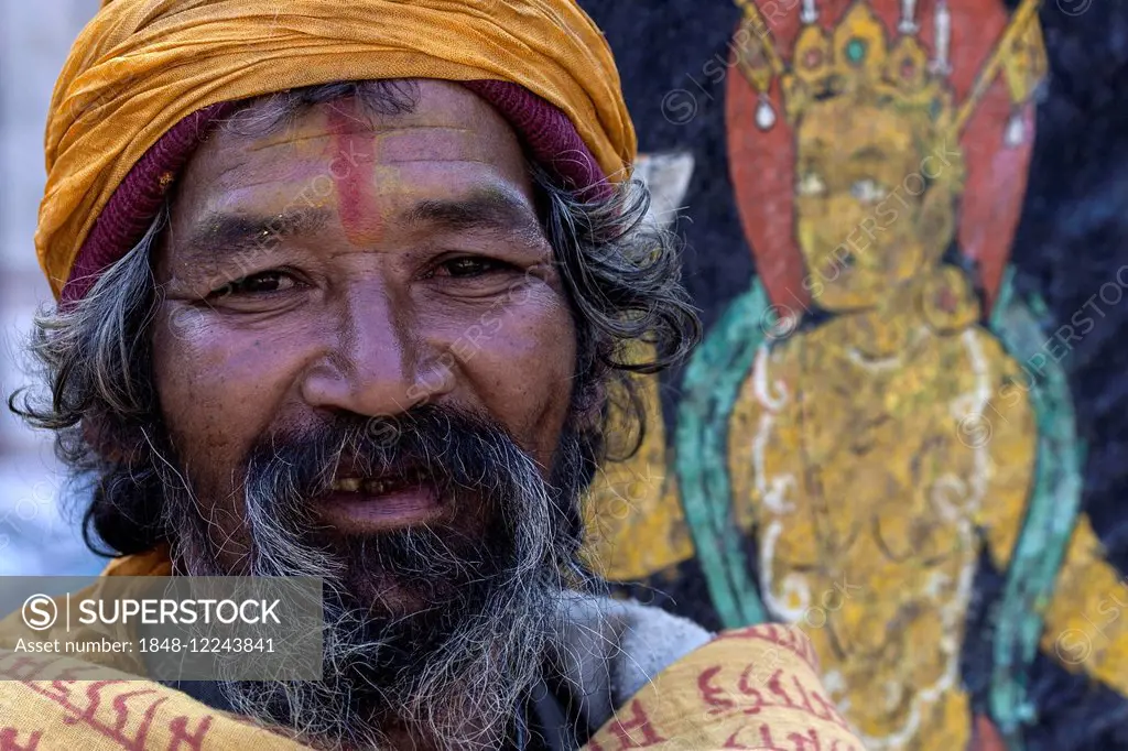 Sadhu with a painted face, portrait, Bhaktapur, Nepal