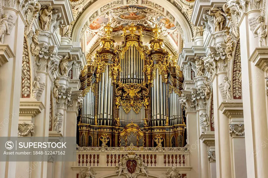 Organ, baroque St. Stephen's Cathedral, Passau, Lower Bavaria, Bavaria, Germany