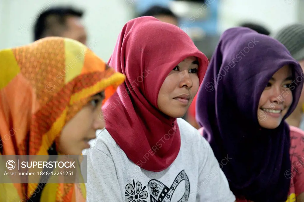 Young Muslim women with headscarves, Gampong Nusa, Aceh province, Indonesia