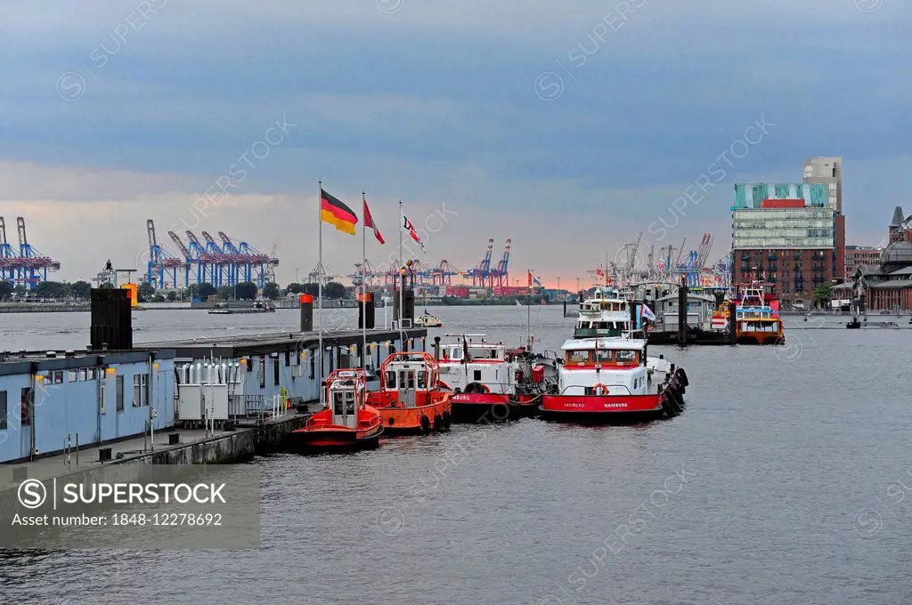Tug boats at St. Pauli, Hamburg harbor on the Elbe, Hamburg, Germany