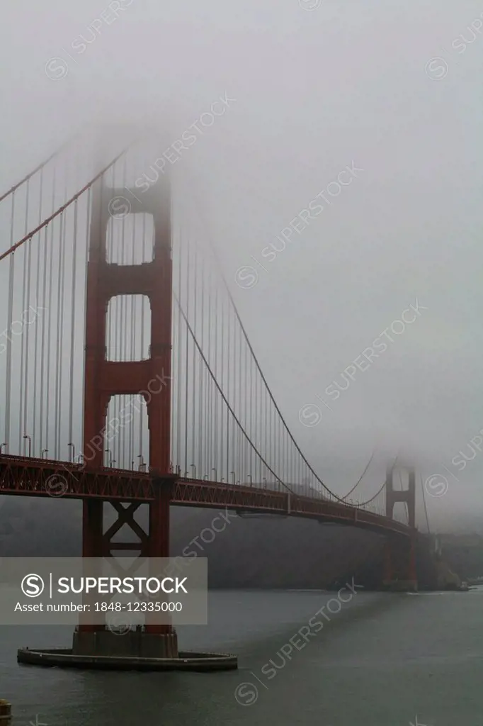 Fog created by the microclimate of the golden gate at the famous bridge, San Francisco, California, USA
