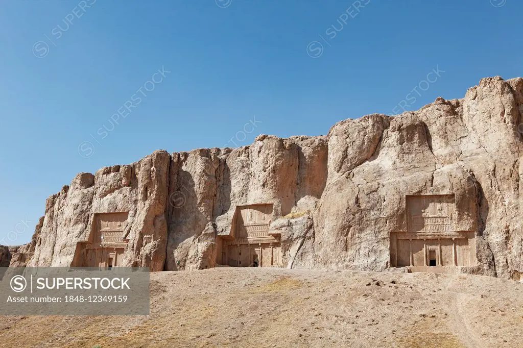 Rock tombs of Darius II, Artaxerxes I and Darius I, Naqsh-e Rostam, Fars Province, Persia, Iran