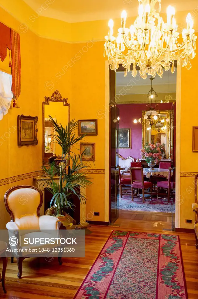 Living room of an Art Nouveau villa, Villa Elisa Bordighera, Imperia, Riviera dei Fiori, Liguria, Italy