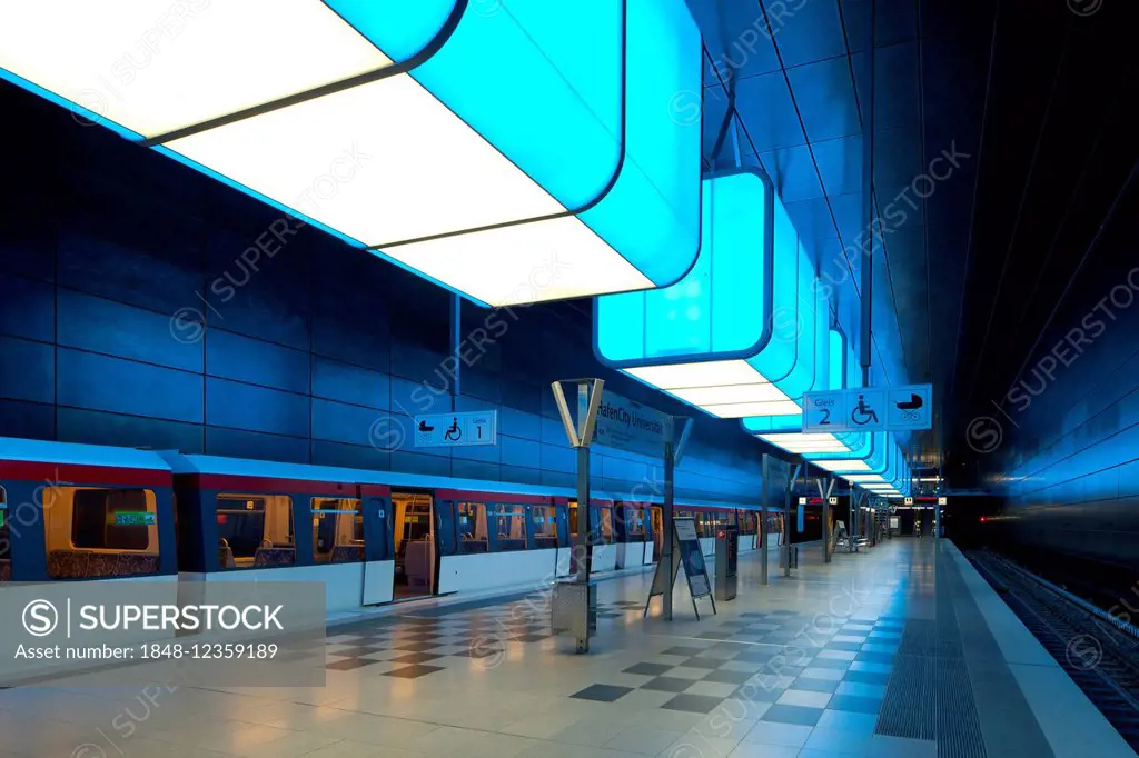 Light installation in the U-Bahn HafenCity Universität subway station, U4 subway line, HafenCity, Hamburg, Germany