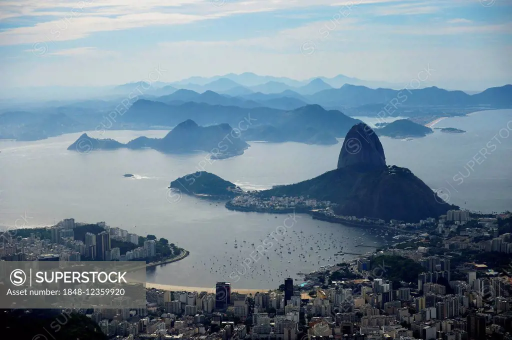 Sugarloaf Mountain and the Bay of Botafogo, Rio de Janeiro, Rio de Janeiro State, Brazil