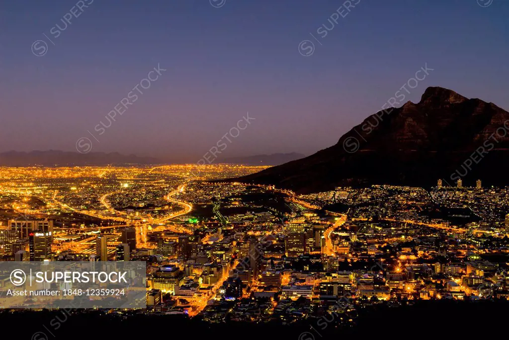 Devil's Peak, cityscape at night, Cape Town, Western Cape, South Africa
