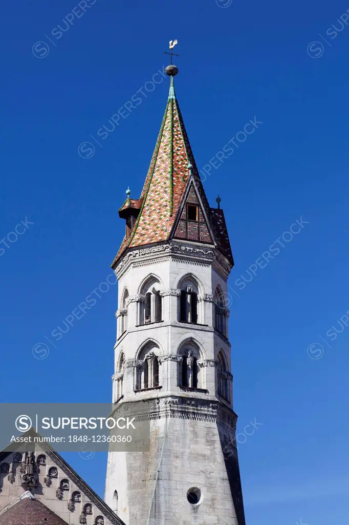 Steeple of Johanniskirche, or St. John's Church, Schwäbisch Gmünd, Baden-Württemberg, Germany