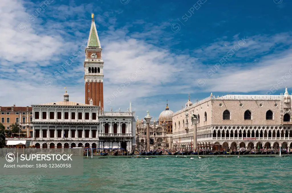 St. Mark's Square with the Campanile and Doge's Palace seen from the Grand Canal, Venice, Veneto, Italy