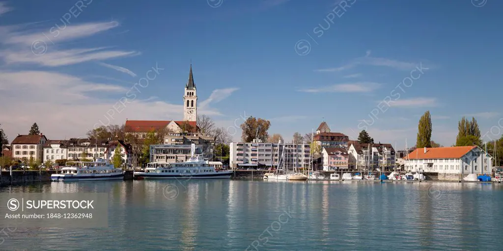 Townscape with harbor, Lake Constance, Romanshorn, Canton of Thurgau, Switzerland