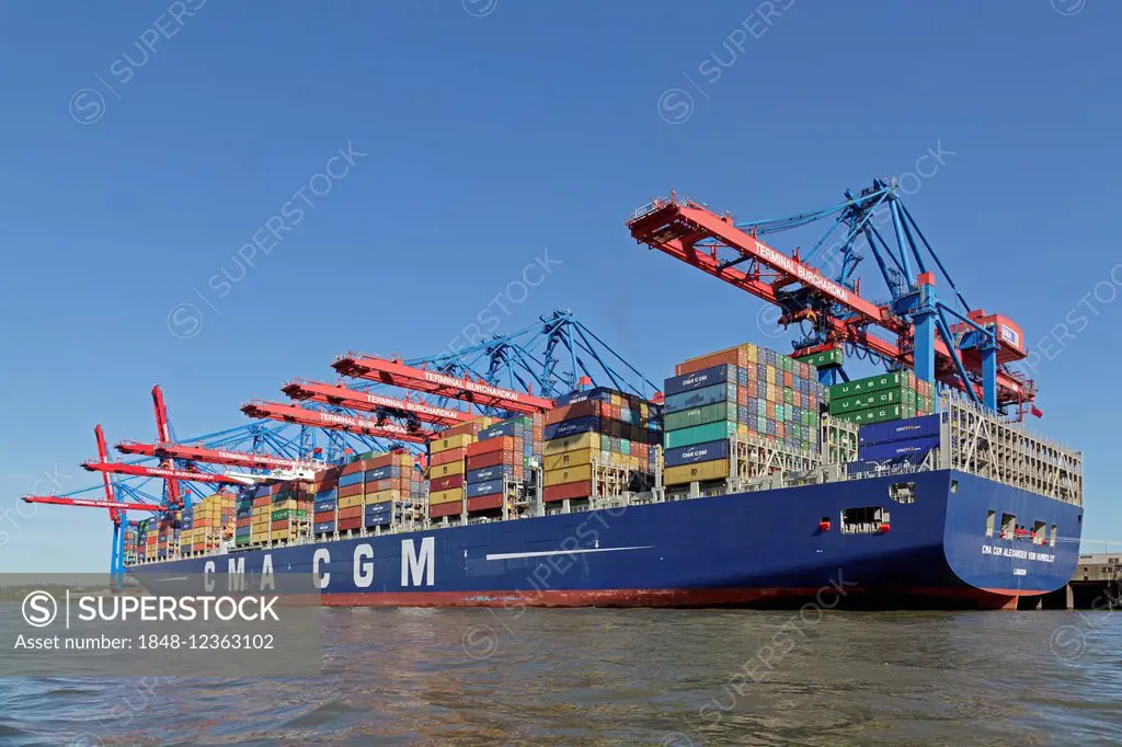 Burchardkai container terminal, container ship Alexander von Humboldt, Port of Hamburg, Hamburg, Germany