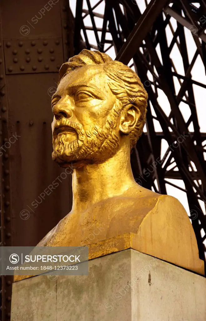 Bust of Gustave Eiffel under the Eiffel Tower, Paris, France