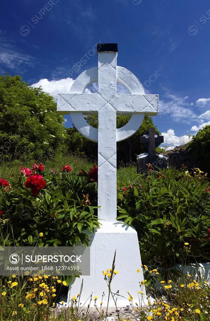 White stone cross, crave, Ireland