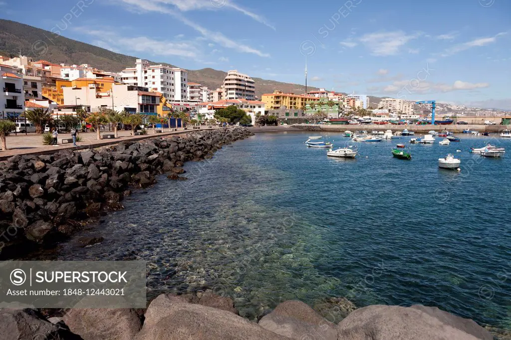 Waterfront and small port, Candelaria, Tenerife, Canary Islands, Spain