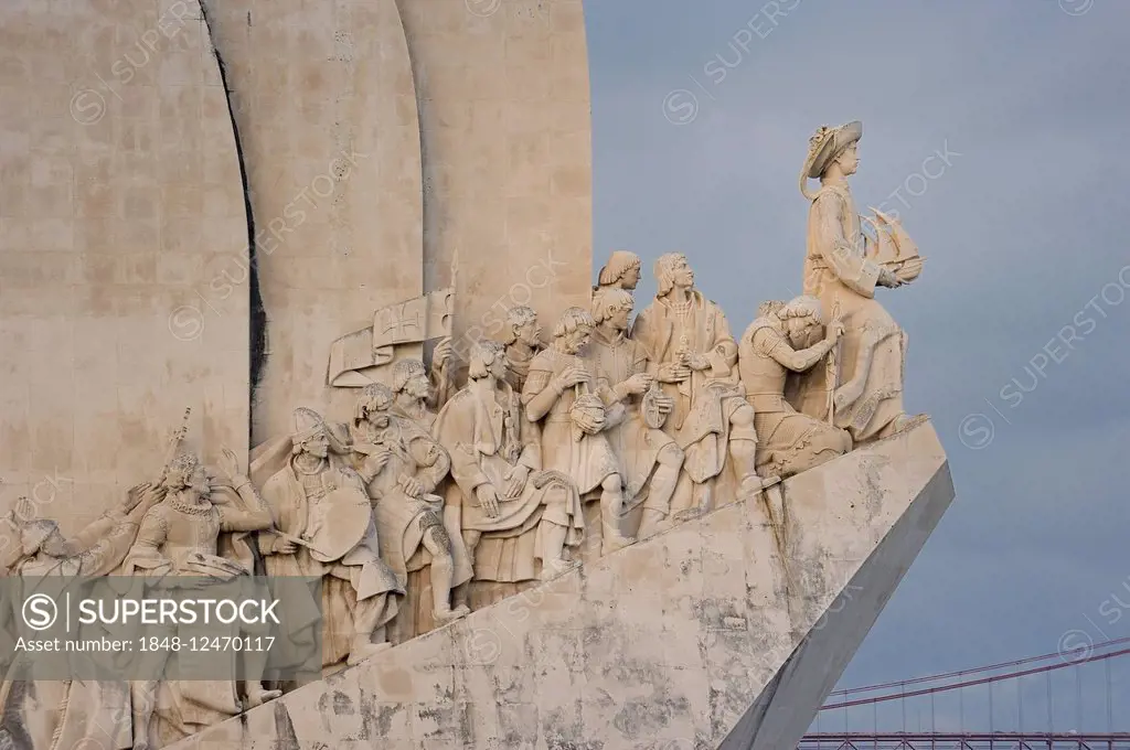 Padrao dos Descobrimentos, Monument to the Discoveries, sculpture with important figures of Portuguese seafaring on the Tagus river, Belem, Lisbon, Po...
