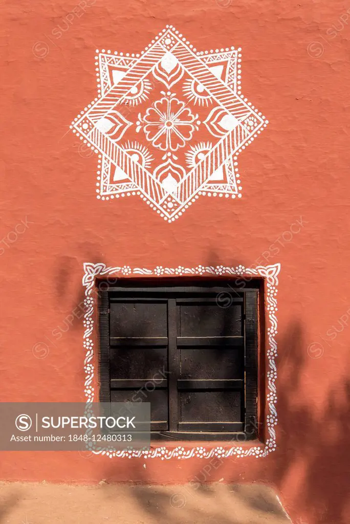 Traditional wall painting of rural Rajasthan in Shilpgram Crafts Village near Udaipur, Rajasthan, India