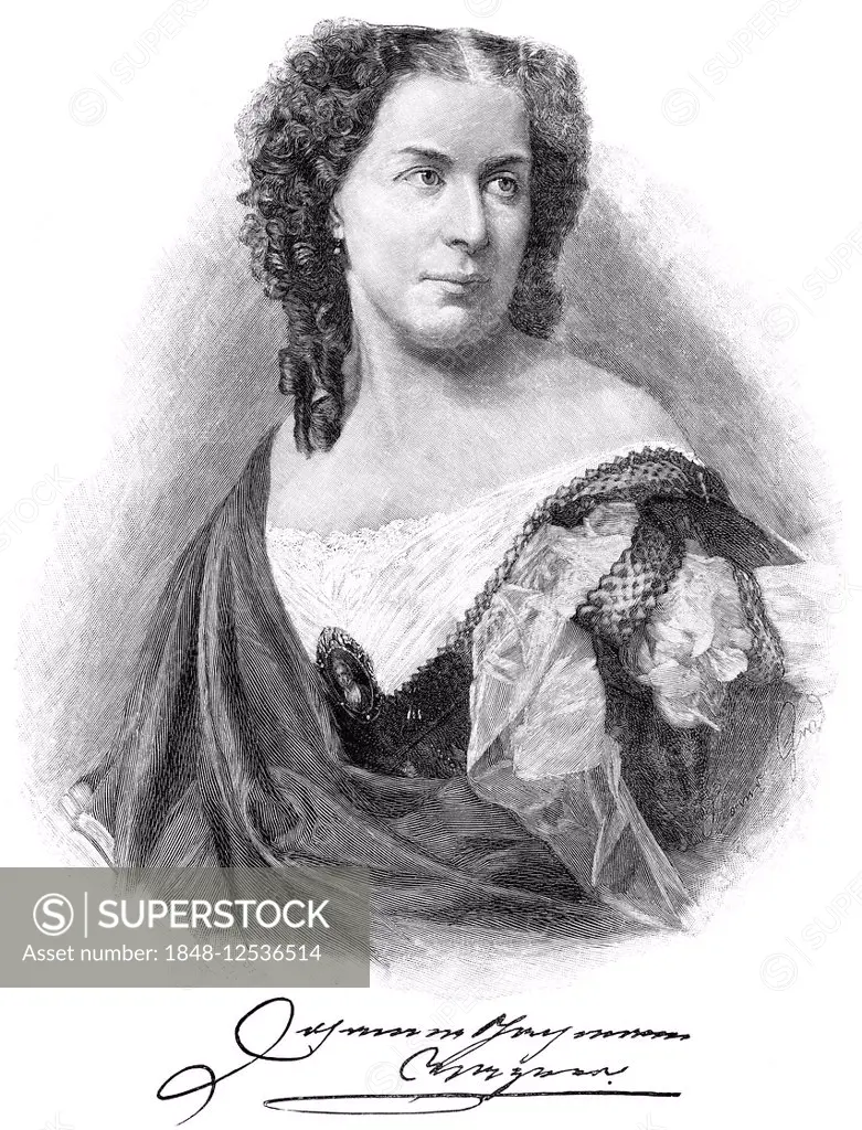 Johanna Jachmann-Wagner, a German opera singer, woodcut