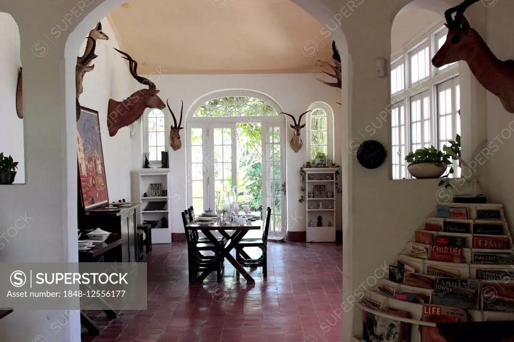 Dining area in the Ernest Hemingway house, Finca La Vigia, near Havana, Cuba