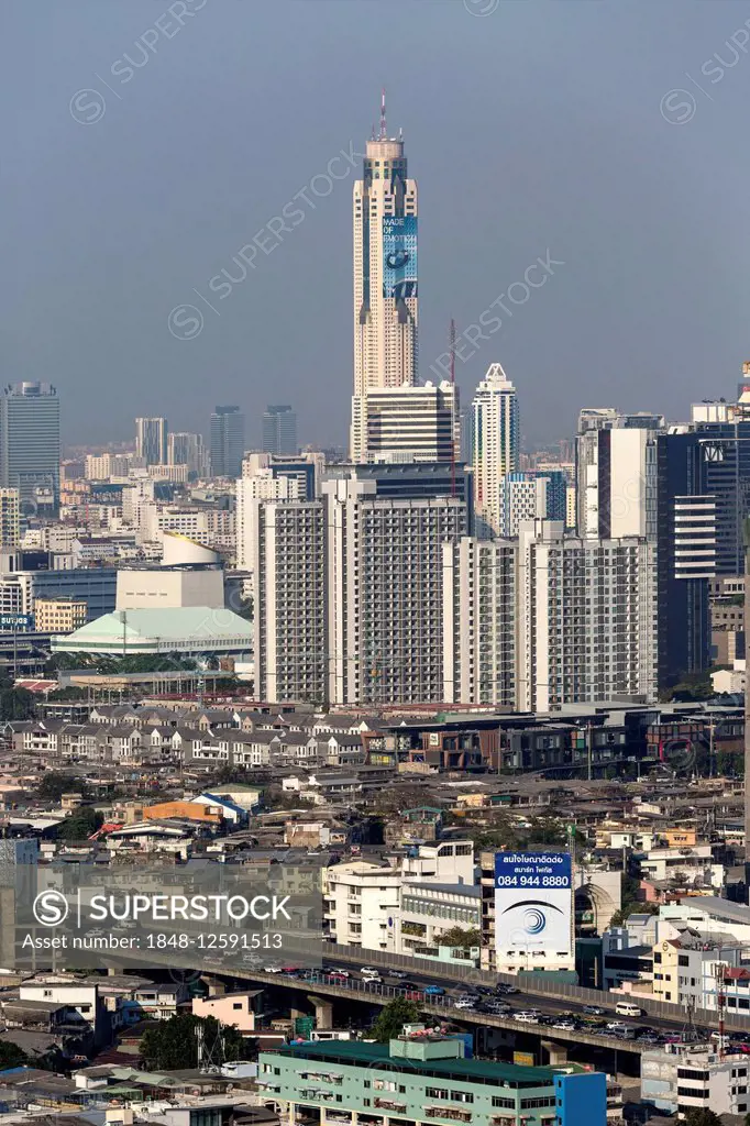 Baiyoke Tower 2, 328m tall, with skyline views from the Hilton Millennium, Bangkok, Thailand