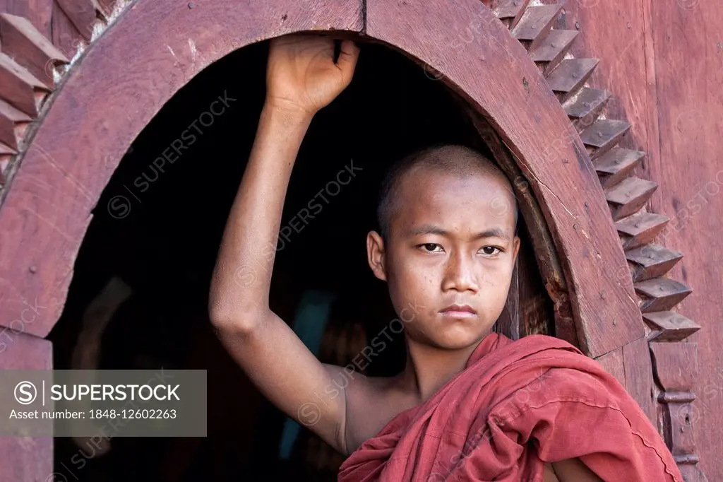 Novice, portrait, Shwe Yan Bye Monastery, near Nyaungshwe, Inle Lake, Shan State, Myanmar