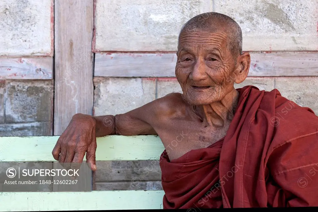 Old monk, Shwe Yan Bye Monastery, near Nyaungshwe, Inle Lake, Shan State, Myanmar
