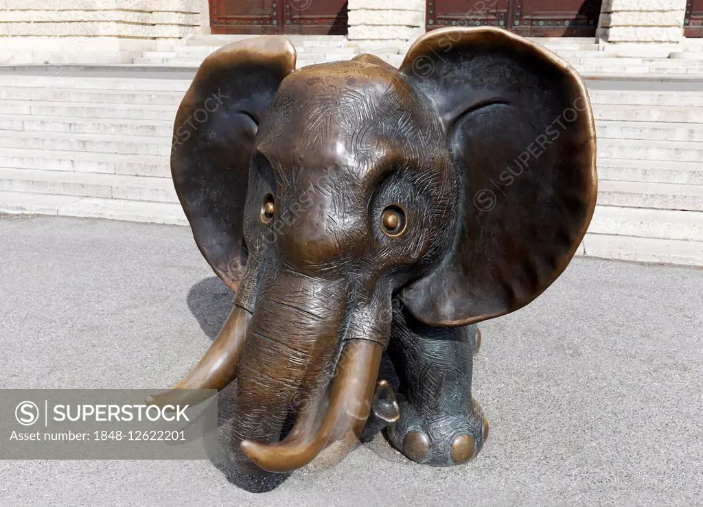 Little elephant, bronze sculpture, in front of the Natural History Museum, Vienna, Austria