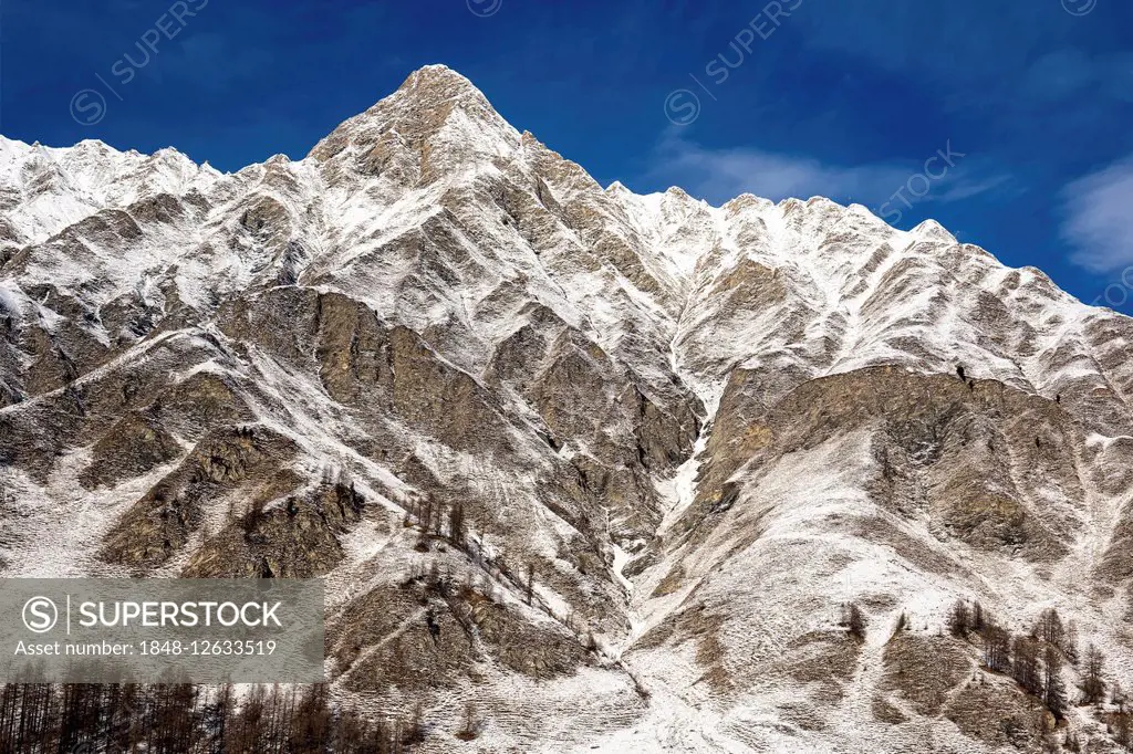 Piz Ot in winter, lightly snow-covered mountains, Albula Alps, Samnaun, Lower Engadine, Engadine, Canton of Graubünden, Switzerland