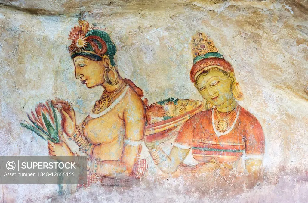 Sigiriya wall frescoes, Sigiriya or Lion Rock, Sri Lanka
