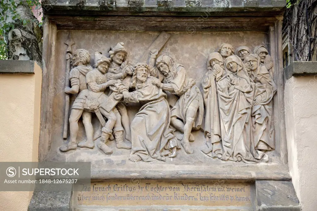 Stations of the Cross, from 1503, the oldest completely preserved Way of the Cross in Germany, here Jesus meets the weeping women of Jerusalem, Bamber...