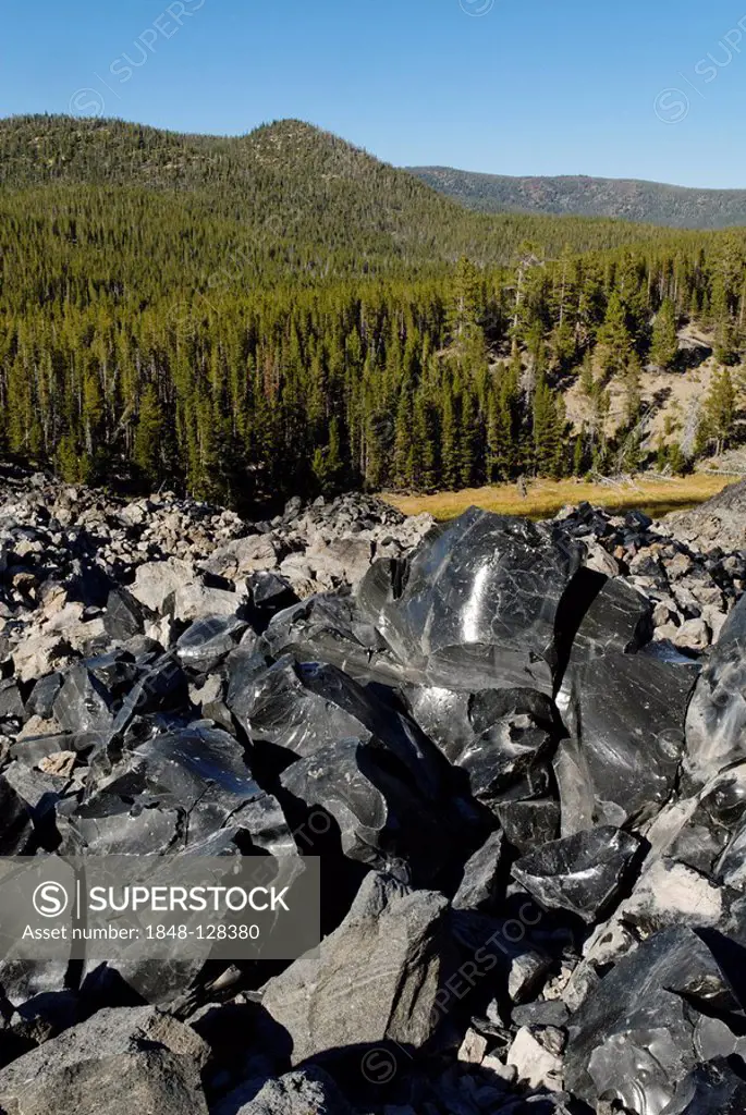 Obsidian, volcanic glass, Obsidian Flow, Newberry National Volcanic Monument, Oregon, USA