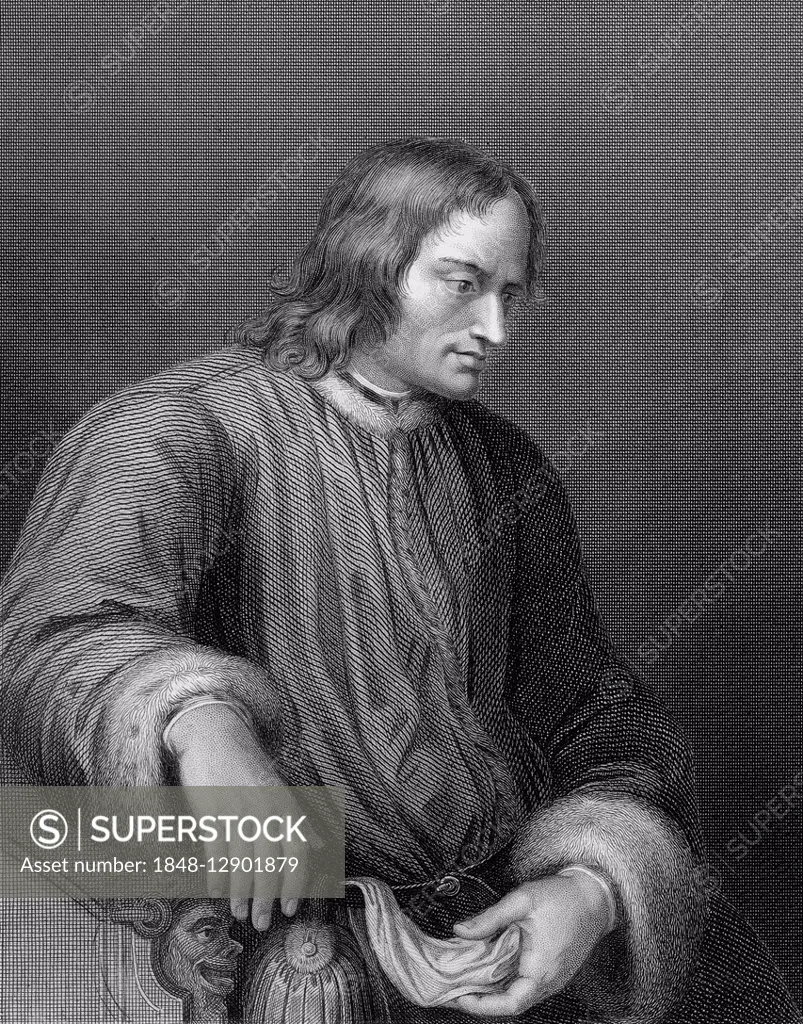 Portrait of Lorenzo I de Medici or Lorenzo the Magnificent, 1449, 1492, Italian politician and town lord of Florence