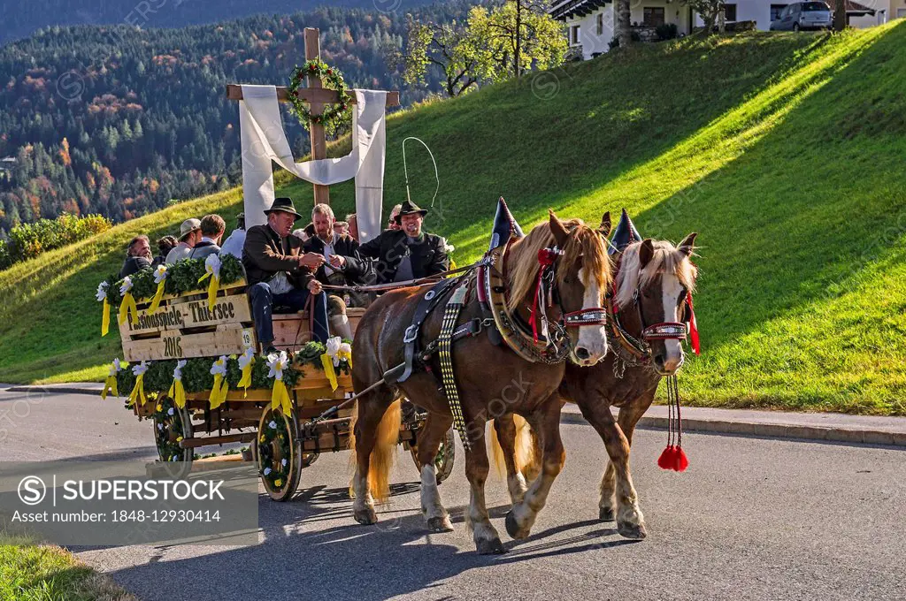 Leonhardiritt procession, carriage, Hinterthiersee, Tyrol, Austria