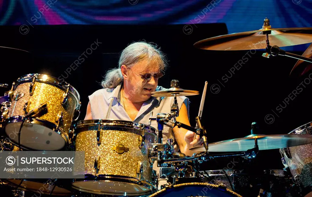 Drummer Ian Paice of Deep Purple rock band during the concert in Munich, Bavaria, Germany