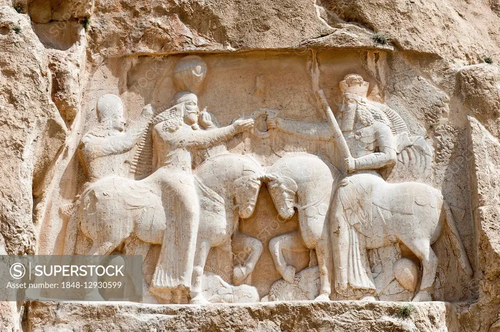 Sassanid rock relief, Ardeshir I receiving the ring of power from God Ahura Mazda, Naqsh-e Rostam, at Persepolis, Fars Province, Iran