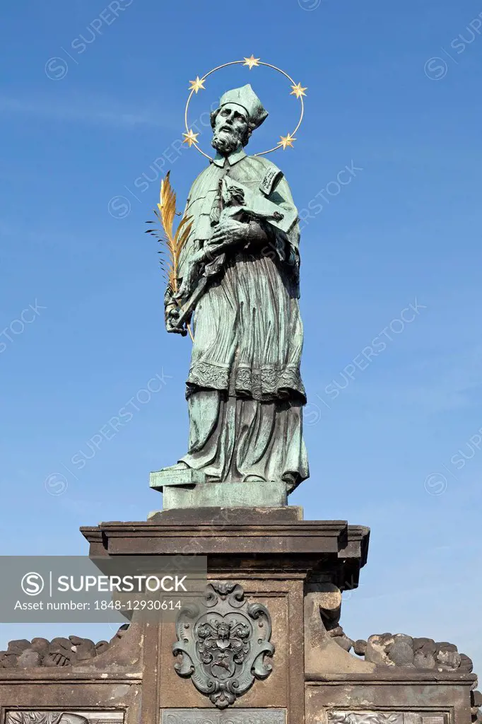 Statue, St. John of Nepomuk, Charles Bridge, Prague, Czech Republic