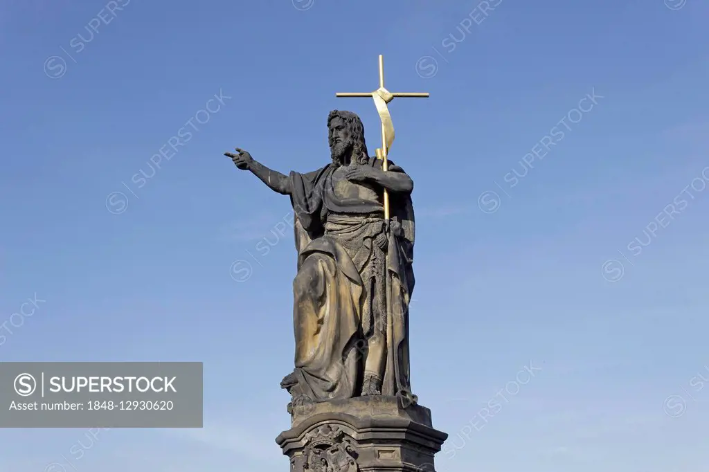 Statue, Saint John the Baptist, Charles Bridge, Prague, Czech Republic